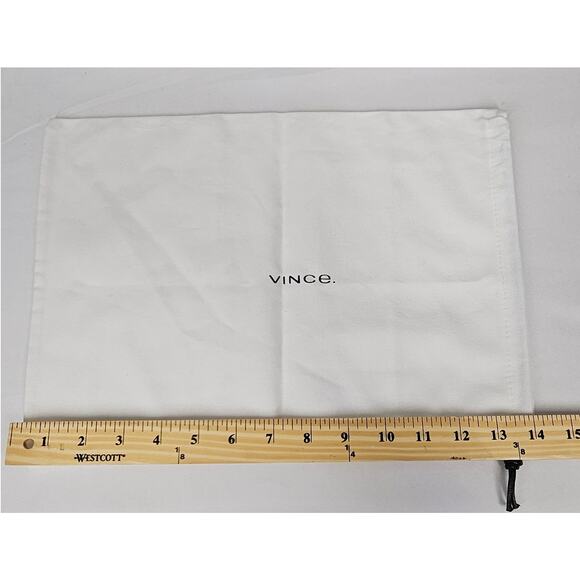VINCE DRAWSTRING DUST BAG – 14" X 10" – WHITE FABRIC – BLACK LOGO ACCESSORY BAG - Picture 6 of 7